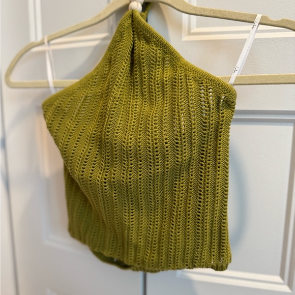Lulus Serena Olive Green Sweater Knit Halter Cropped Top 💚 Size XS - Picture 5 of 7